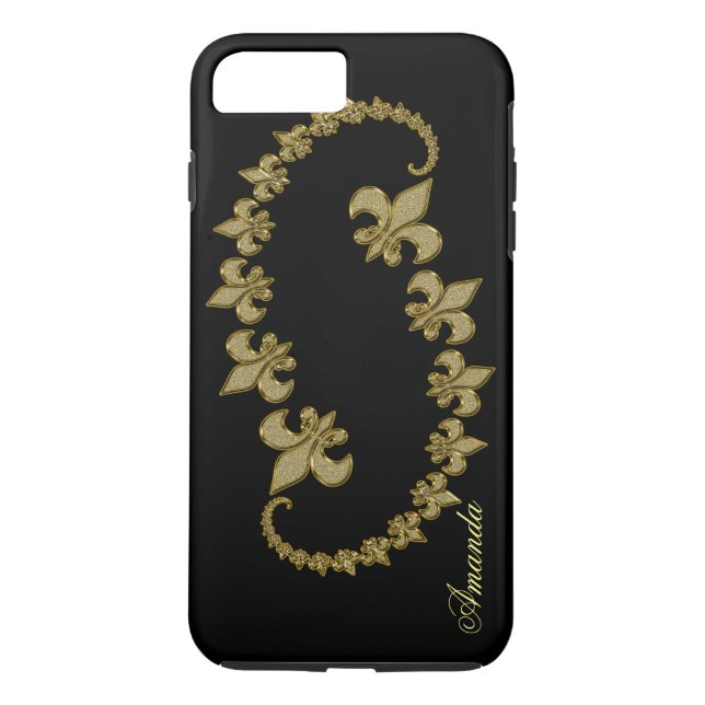 Golden Fleur-de-lis on black Custom Monogram Case-Mate iPhone Case (Back)