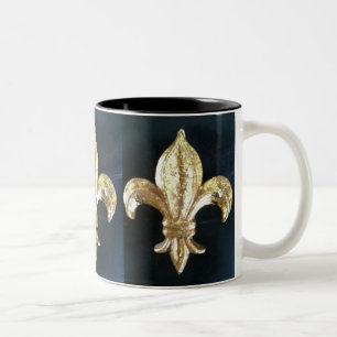 GOLDEN FLEUR DE LIS ON BLACK PRINT Two-Tone COFFEE MUG