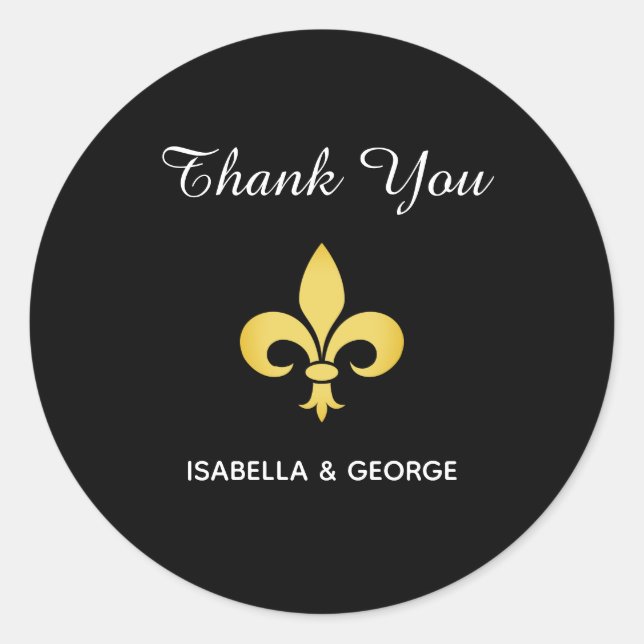Golden Fleur de Lis on Black Thank You Classic Rou Round Sticker (Front)