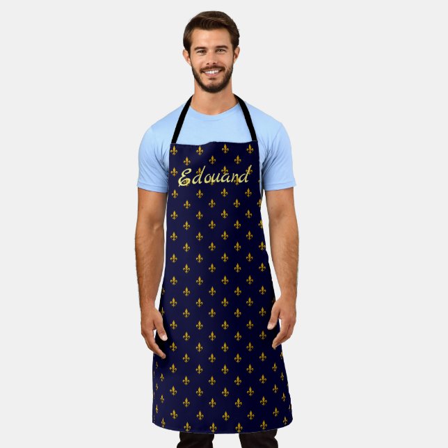 Golden Fleur de Lis on Navy Blue Apron (Worn)