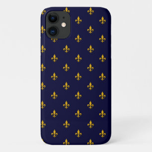 Golden Fleur de Lis on Navy Blue iPhone 11 Case