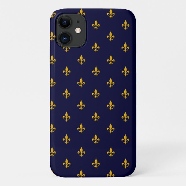 Golden Fleur de Lis on Navy Blue Case-Mate iPhone Case (Back)