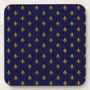 Golden Fleur de Lis on Navy Blue Coaster