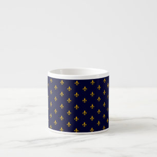 Golden Fleur de Lis on Navy Blue Espresso Cup