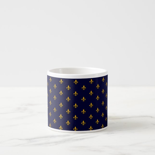 Golden Fleur de Lis on Navy Blue Espresso Cup (Front)