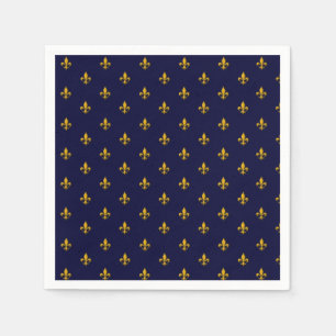 Golden Fleur de Lis on Navy Blue Napkin