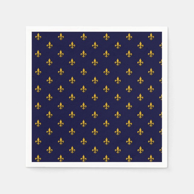 Golden Fleur de Lis on Navy Blue Napkin (Front)