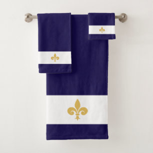 Golden Fleur de Lis on Navy Blue & White Bath Towel Set