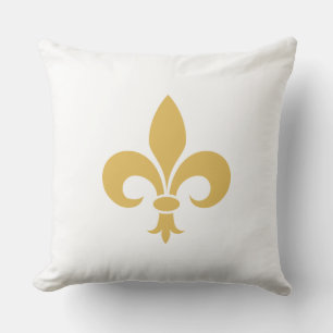 Golden Fleur de Lis on White Throw Pillow
