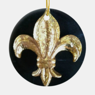 GOLDEN FLEUR DE LIS PRINT CERAMIC ORNAMENT