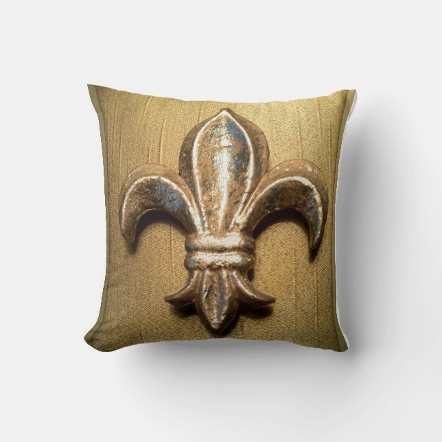 Golden Fleur-de-lis Throw Pillow (Front)