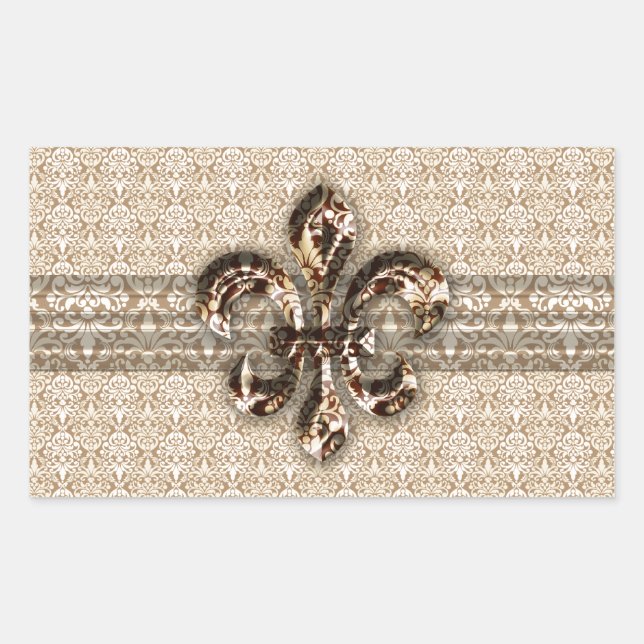 Golden Fleur De Lis with Cream Damask Pattern Sticker (Front)