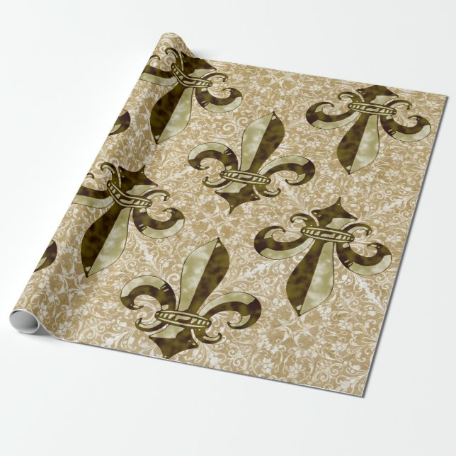 Golden Fleur de Lis Wrapping Paper (Unrolled)