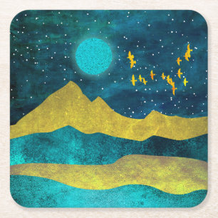 Golden Flock Square Paper Coaster