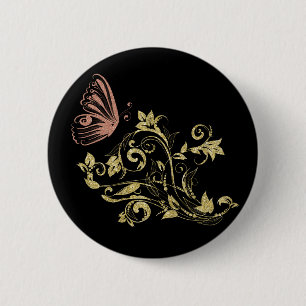 Golden floral 2 inch round button