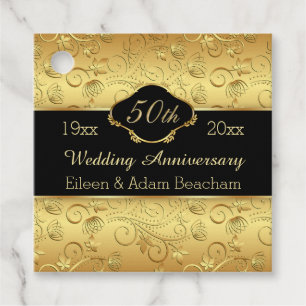 Golden floral 50th Wedding Anniversary Favour Tags