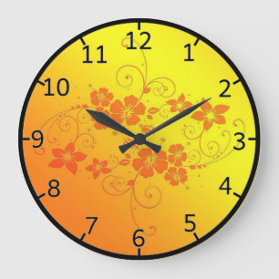 Golden Floral Art Large Clock