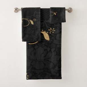 Golden floral bath towel set