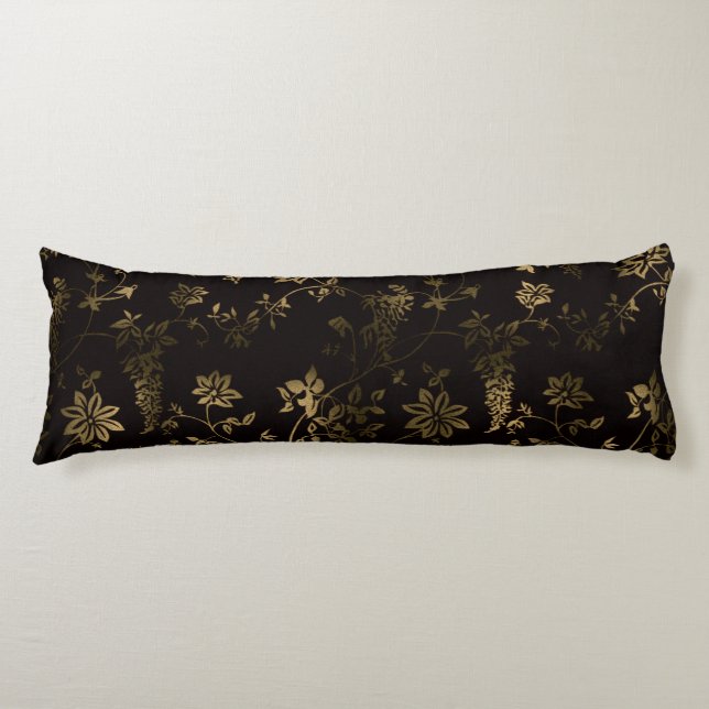 Golden floral body pillow (Front)