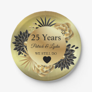 Golden Floral Boho 25th Anniversary - WE STILL DO Paper Plate