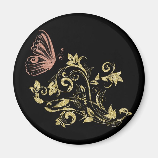 Golden floral butterfly magnet (Front)