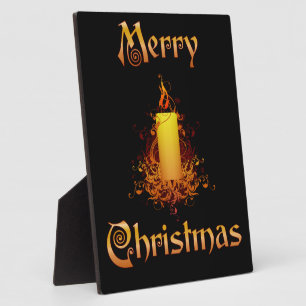 Golden Floral Candle - Merry Christmas Plaque