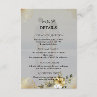 Golden Floral Custom Photo Wedding Enclosure Card