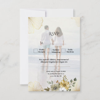 Golden Floral Custom Photo Wedding RSVP Card