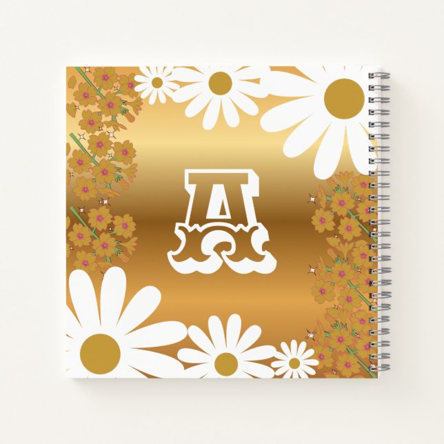 Golden Floral Daisy Notebook with Letter A (Back)