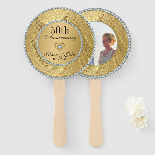 Golden Floral Damask Anniversary  Hand Fan