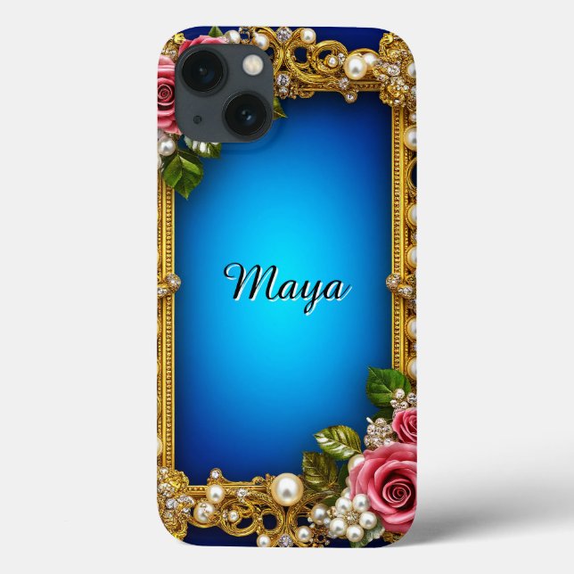 Golden Floral Design Roses Pearls sparkling gift Case-Mate iPhone Case (Back)
