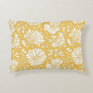 Golden floral doodle, abstract hand-drawn accent pillow