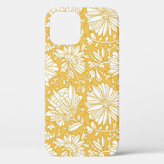 Golden floral doodle, abstract hand-drawn iPhone 12 case