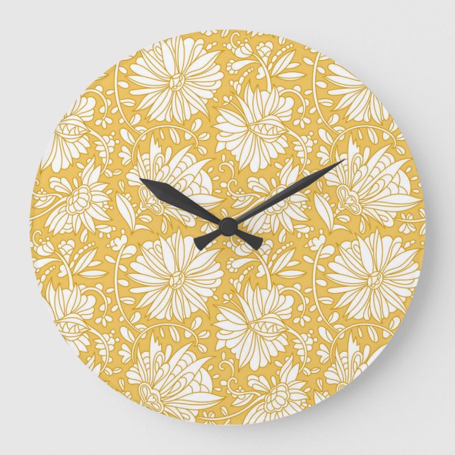 Golden floral doodle, abstract hand-drawn large clock (Front)