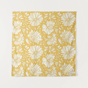 Golden floral doodle, abstract hand-drawn tapestry