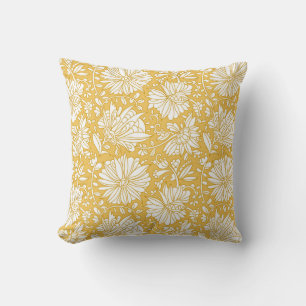 Golden floral doodle, abstract hand-drawn throw pillow