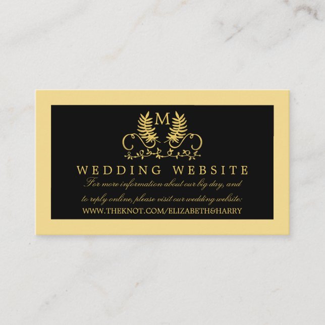 Golden Floral Emblem Wedding Website Enclosure Card (Front)
