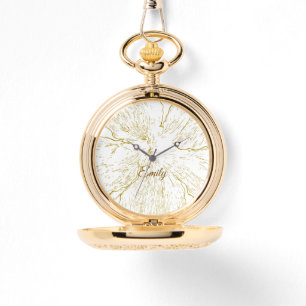 Golden Floral Line Art Personalized Pocket Watch