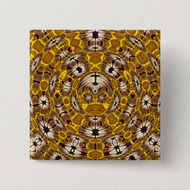Golden Floral Mandala Boho Pattern 2 Inch Square Button (Front)