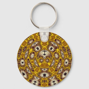 Golden Floral Mandala Boho Pattern Keychain