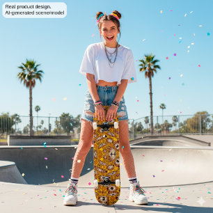 Golden Floral Mandala Boho Pattern Skateboard