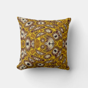 Golden Floral Mandala Boho Pattern Throw Pillow