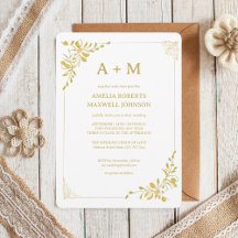 Golden Floral Minimalistic Wedding Invitation