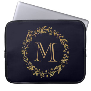 Golden Floral Monogram Laptop Sleeve