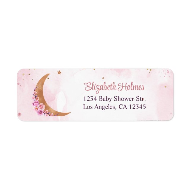 Golden Floral Moon Baby Shower Address (Front)