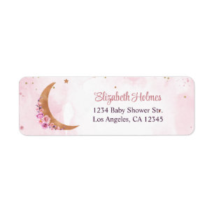 Golden Floral Moon Baby Shower Return Address
