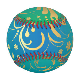 Golden Floral on Green and Blue Gradient Back Baseball