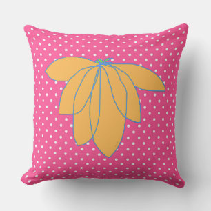 Golden Floral On Pink White Dots  Outdoor Pillow