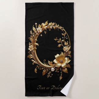 Golden Floral Ornate Beach Towel