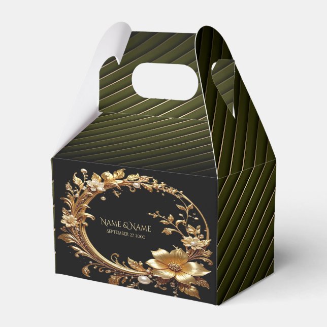 Golden Floral Ornate Frame Favor Box (Front Side)